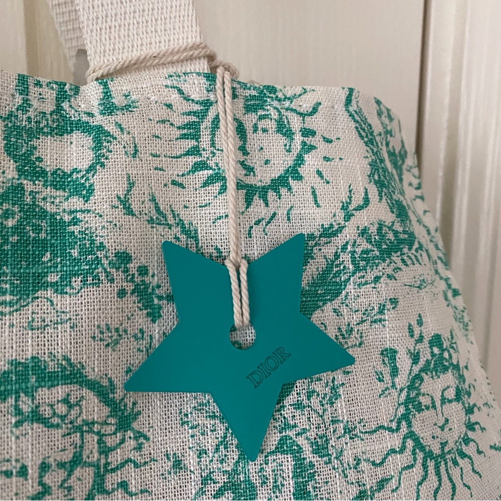 Brand New Christian Dior Green Dioriviera Print Linen Blend Tote Bag XL size - Picture 3 of 14